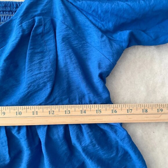 Nine West Womens Royal Blue Puff Sleeve Y2K Preppy Peplum Blouse Top Size XL - Picture 8 of 9